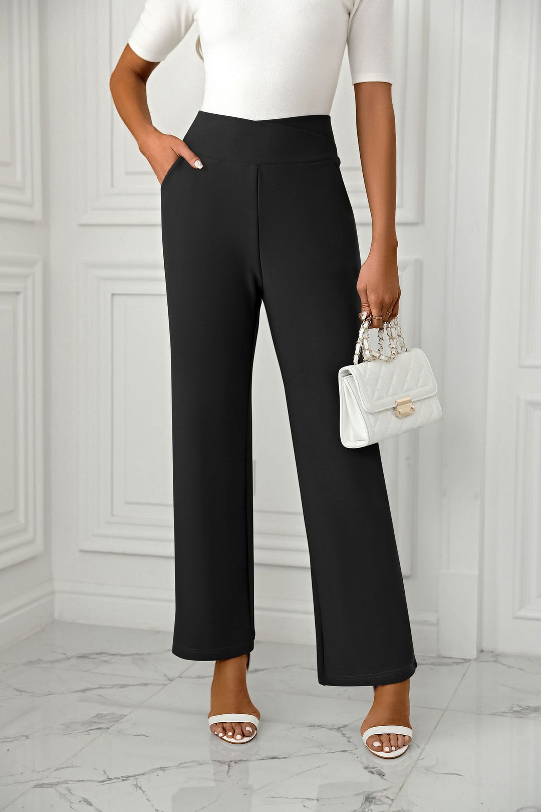 Black Straight Fit Elasticated Pant