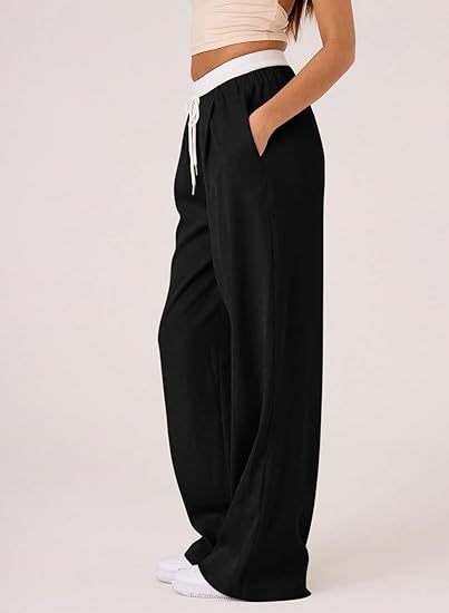 Black Baggy Fit Contrast Waistband Sweatpants
