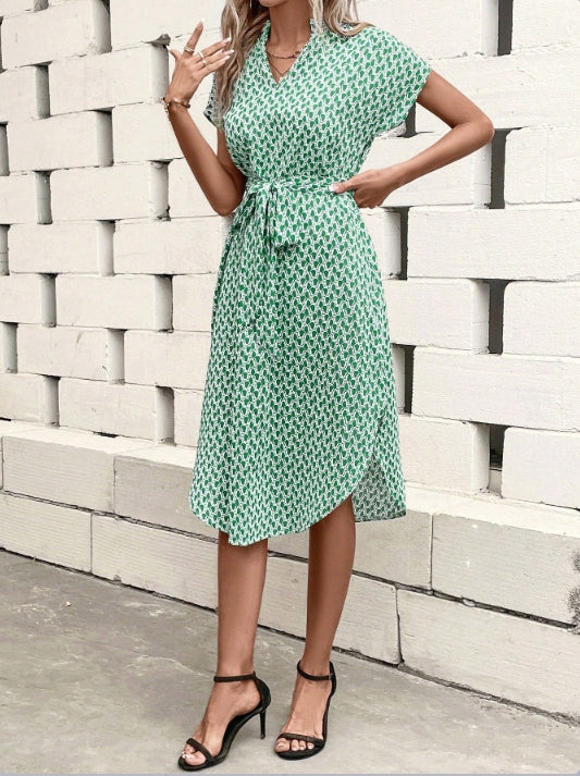 Green Round Hem Shirt Dress