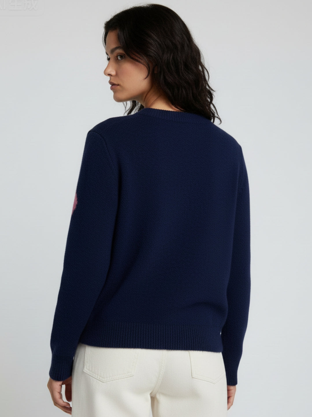 Blue Full Sleeve Crew Neck Graphic Sweater