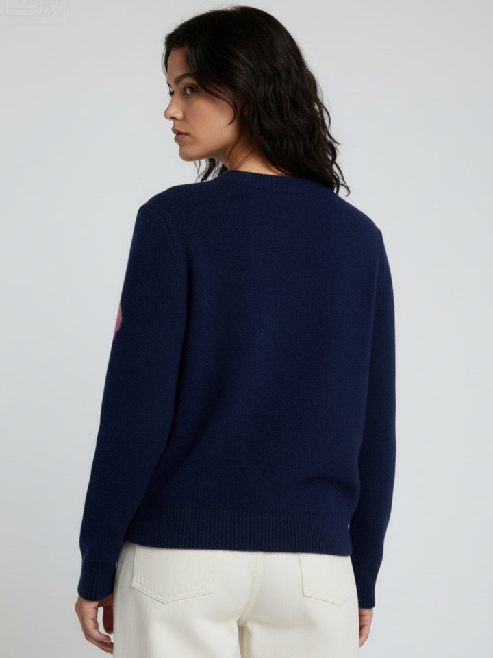 Blue Full Sleeve Crew Neck Graphic Sweater