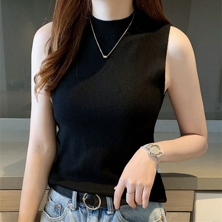 Black High Neck Wide Tank Top