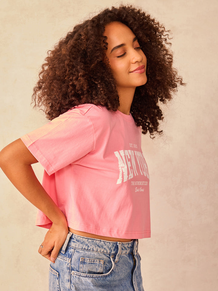 Pink Cropped Boxy Tshirt With Graphic