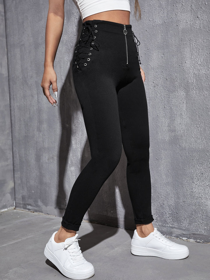 Black Side Wiast Tie Up Denim