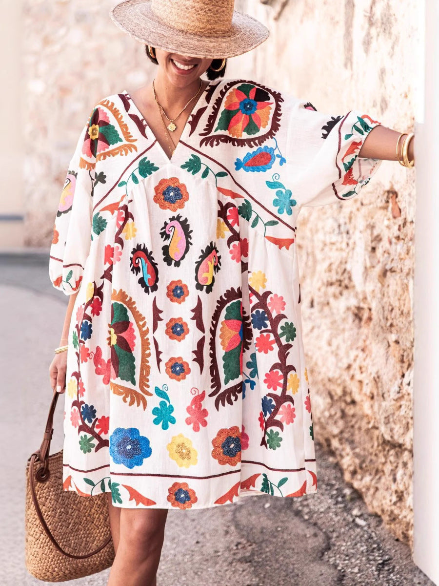 Multi Printed V-Neck Dress