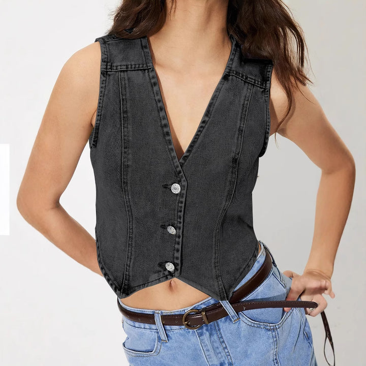 Black Plunge Neck V Neck Top