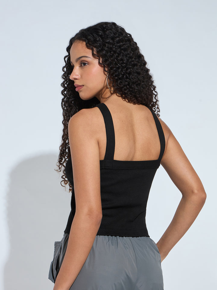 Black Halter Neck Band Tank Top