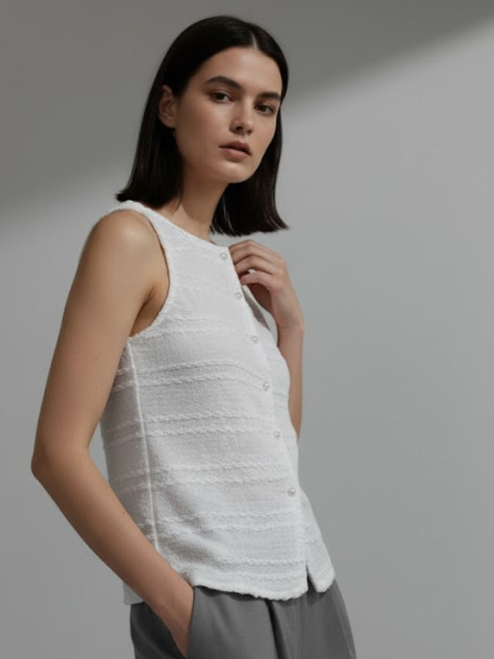 White Round Neck Vest Top