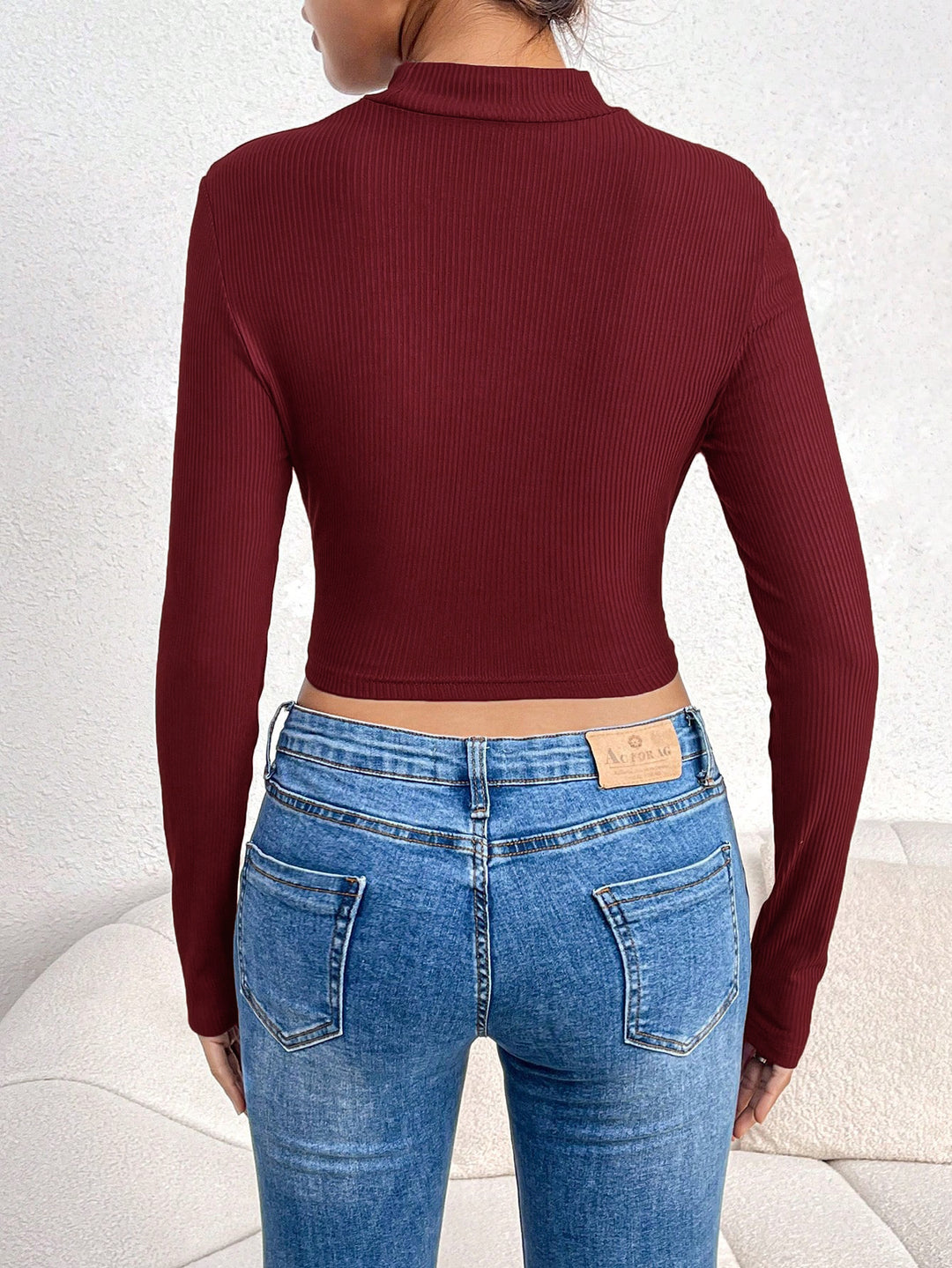 Wine Neck Cut Out Full Sleeved Top