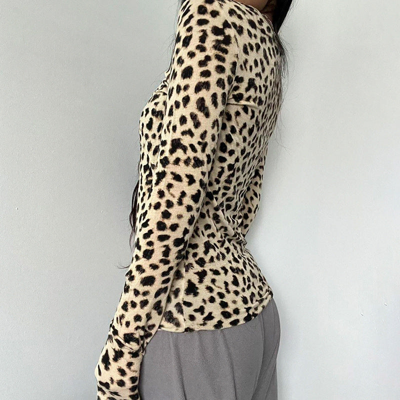 Beige Animal Print Full Sleeves Top