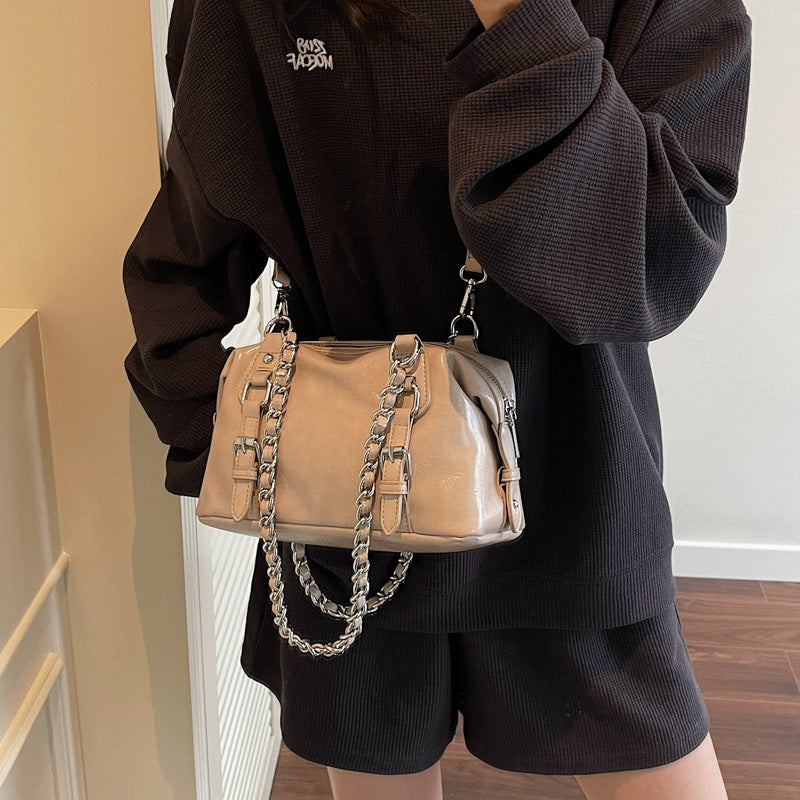 Khaki Buckle Charm Shoulder Bag