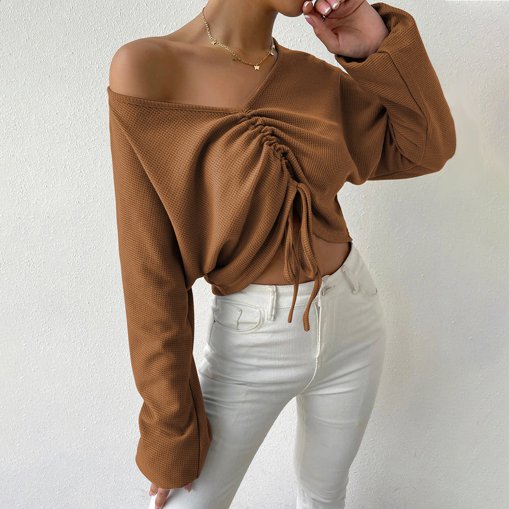Brown Full Sleeve Front Ruched Top