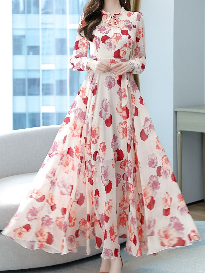 Pink A-Line Maxi Dress With Waist Belt
