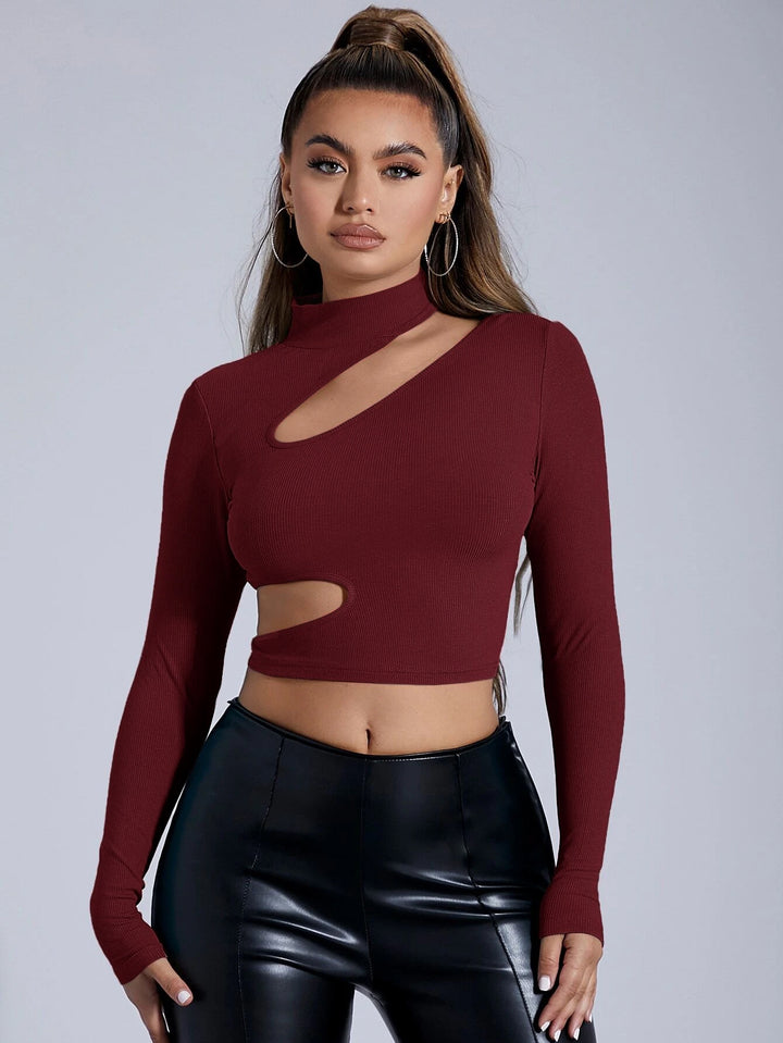 Maroon Full Sleeved Cut-Out Top