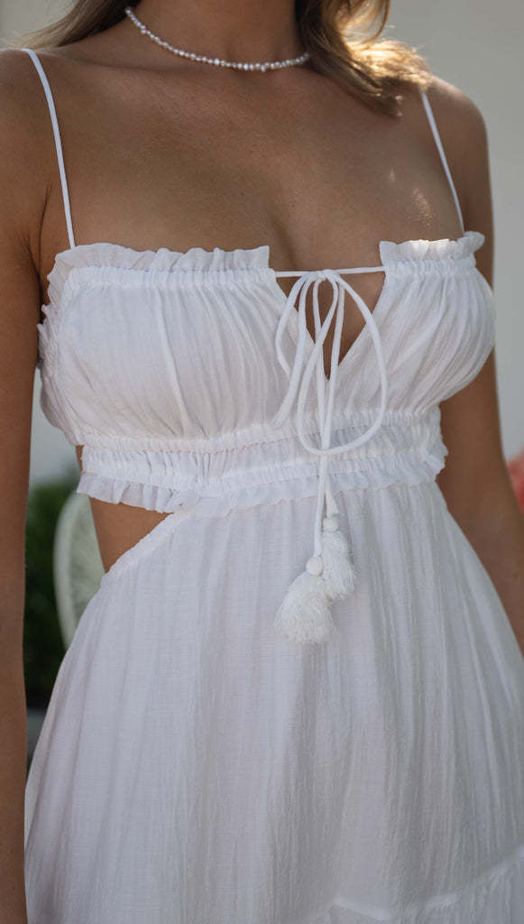 White Noodle Strap Back Tie Up Dress