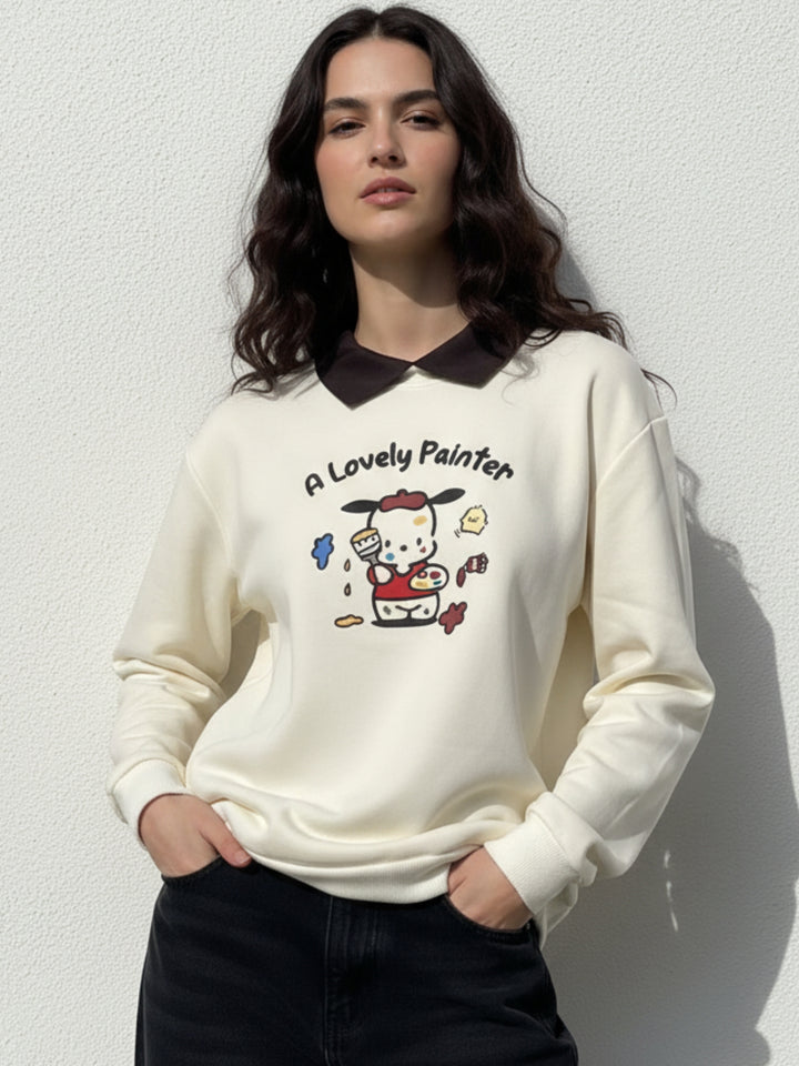 White Graphic Oversized Sweatshirt