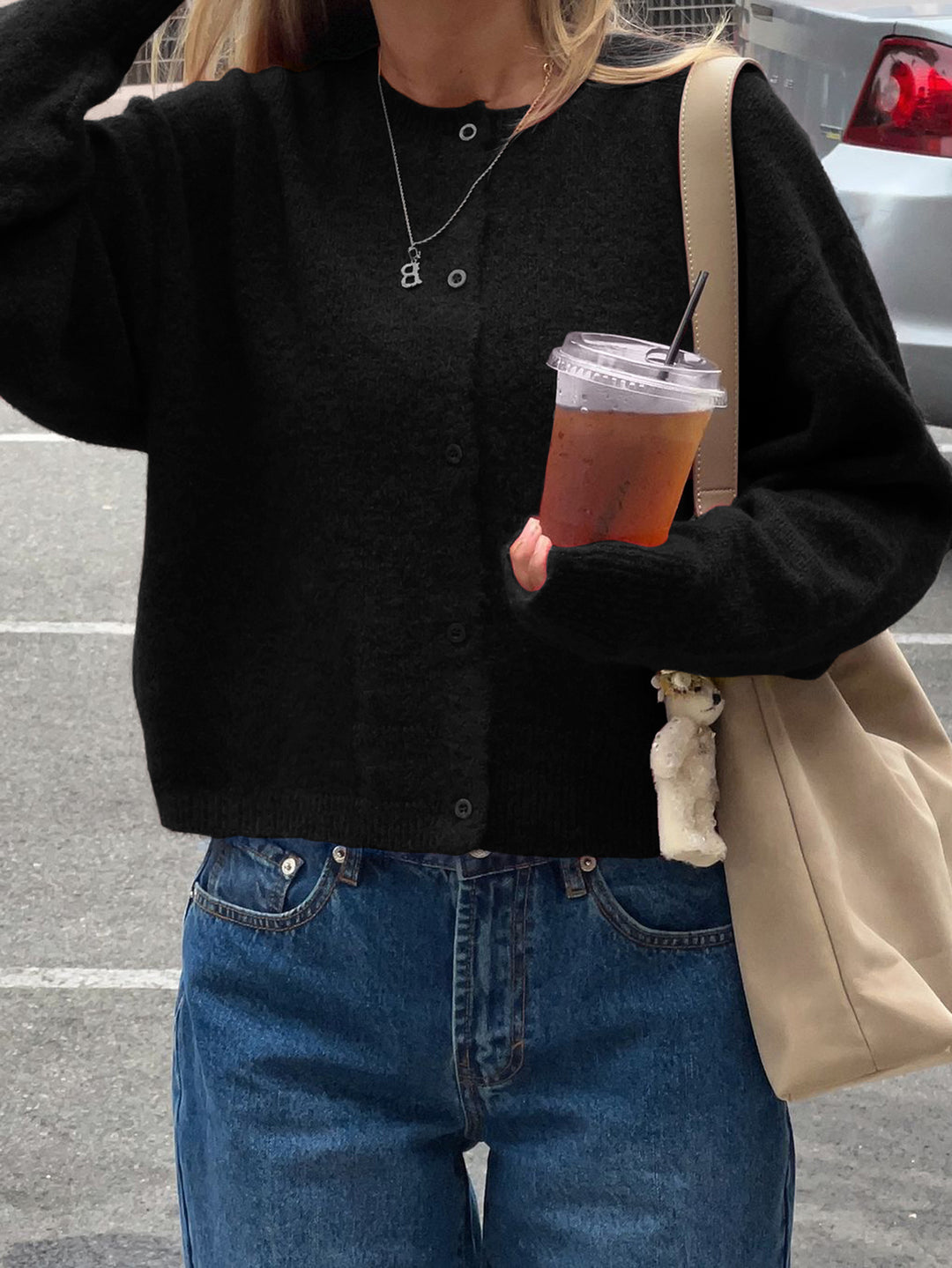 Black Button Down Slouchy Cardigan