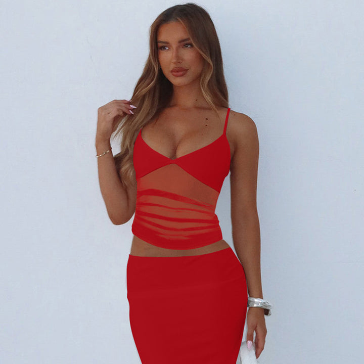 Red Spaghetti Strap Mesh Camisole