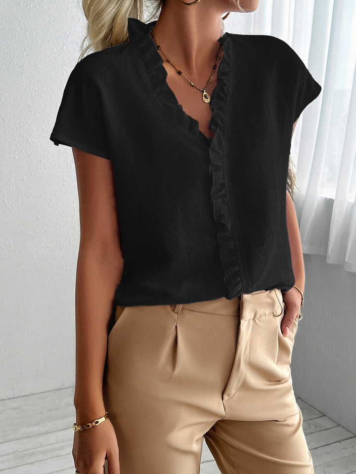 Black Half Sleeved Ruffle Detail Top