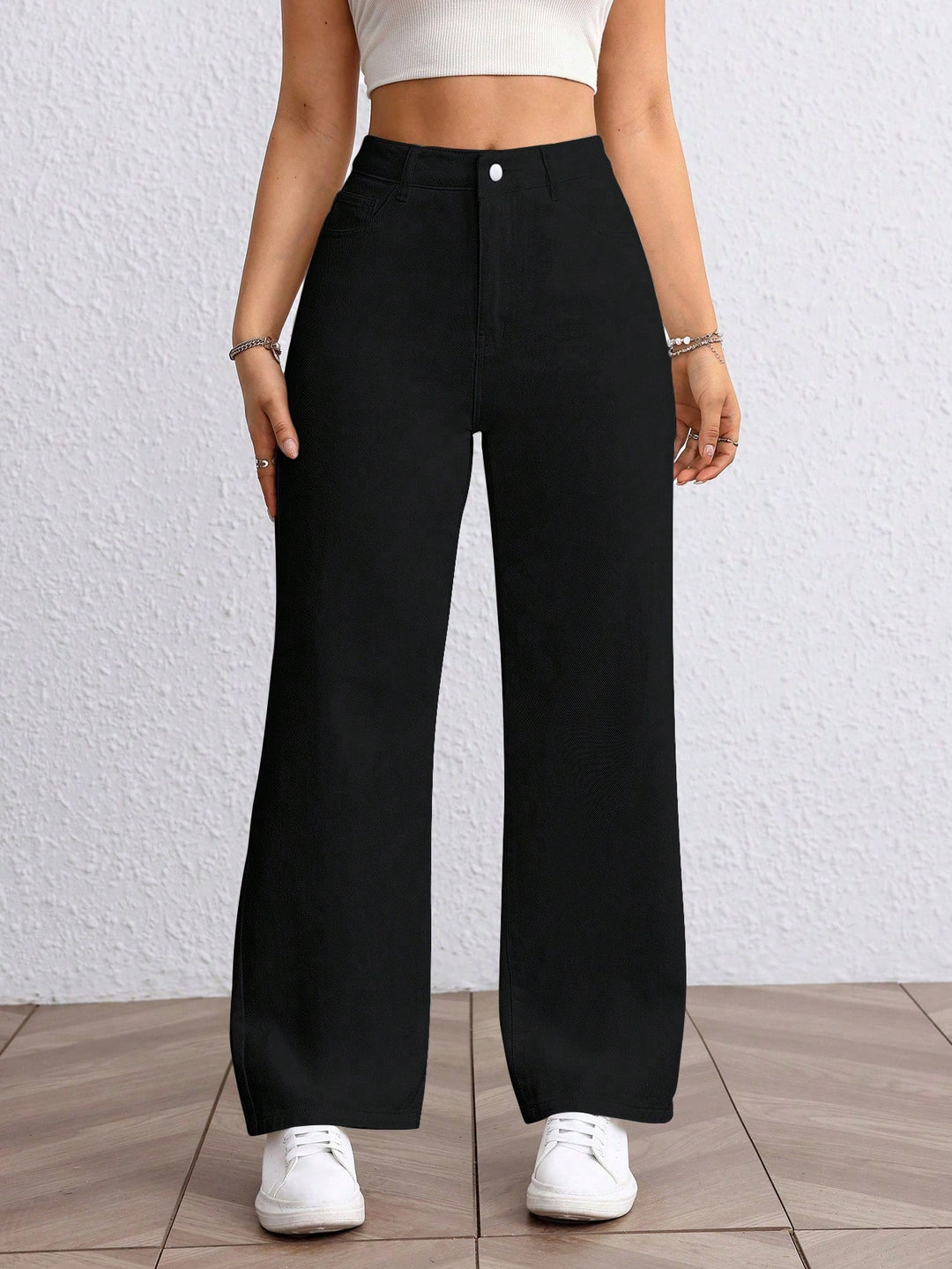 Black Clean Washed Wide Leg Jeans