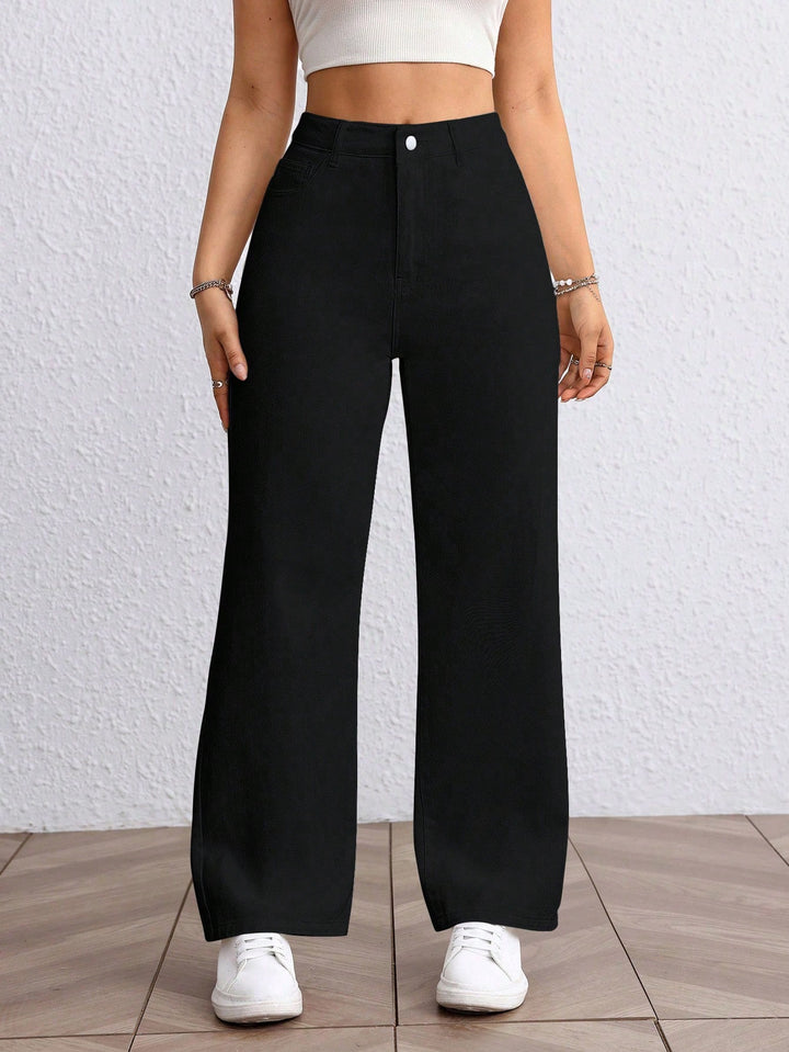 Black Clean Washed Wide Leg Jeans