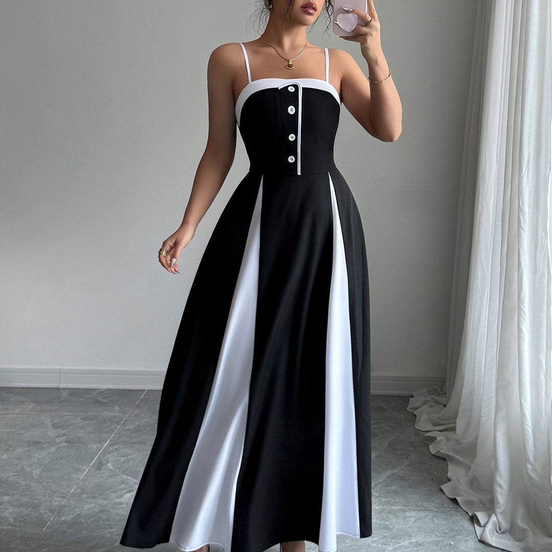 Black Shoulder Strap Colour Block  Dress