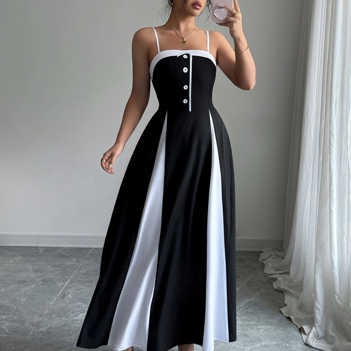 Black Shoulder Strap Colour Block  Dress