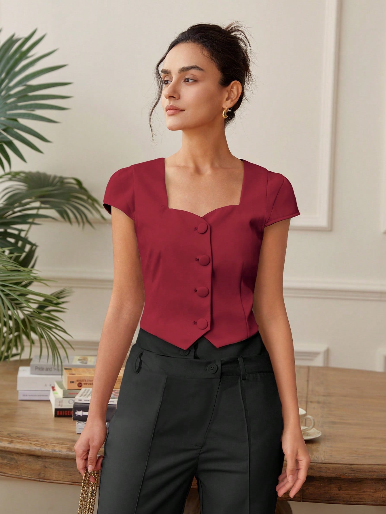 Red Front Button  Top