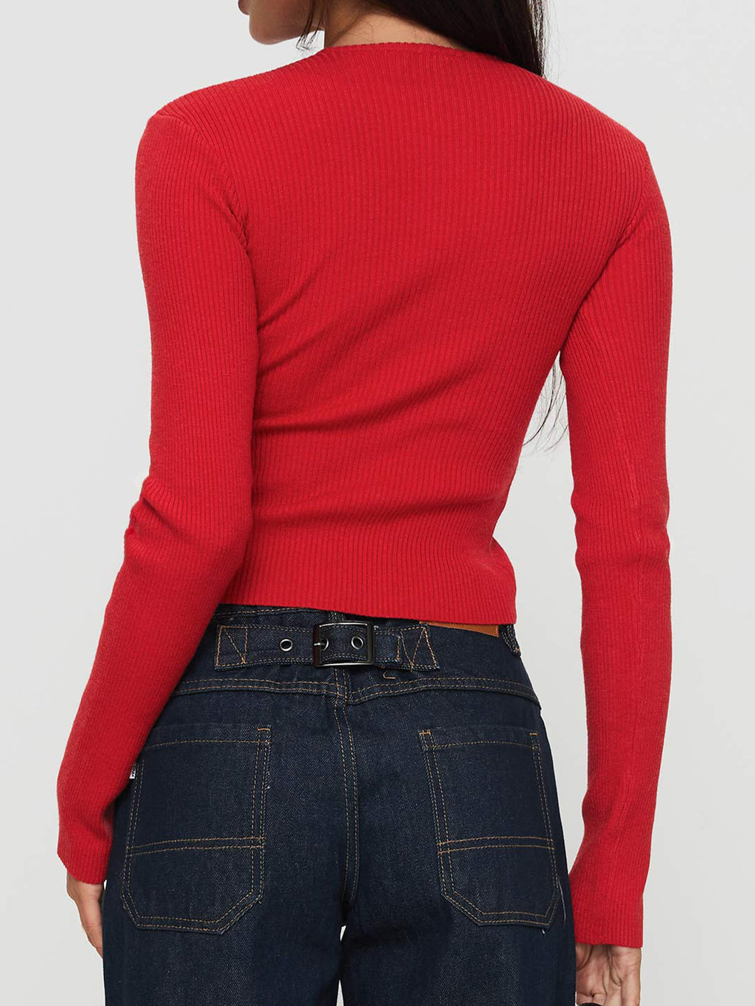 Red Button Down Cardigan With V Notch