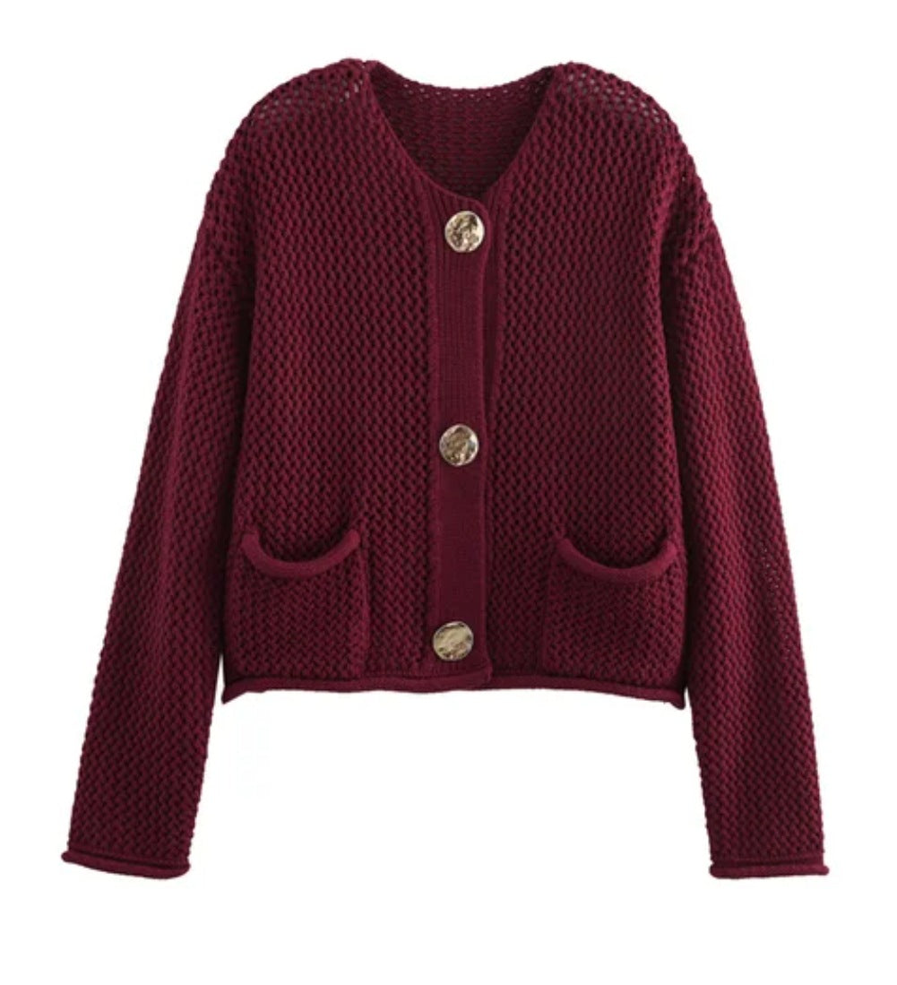 Wine Full Sleeves Buttondown Cardigans