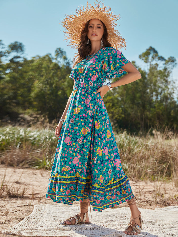 Blue Floral Print Maxi Dress