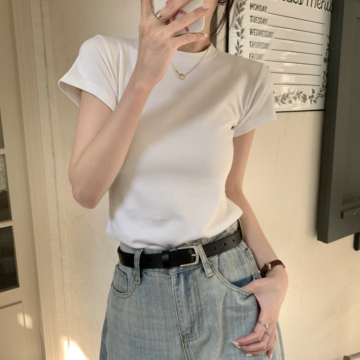 White High Neck Relaxed Fit Tshirt