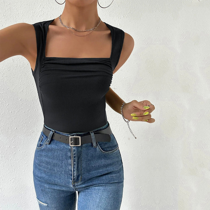 Black Wide Shoulder Strap Top
