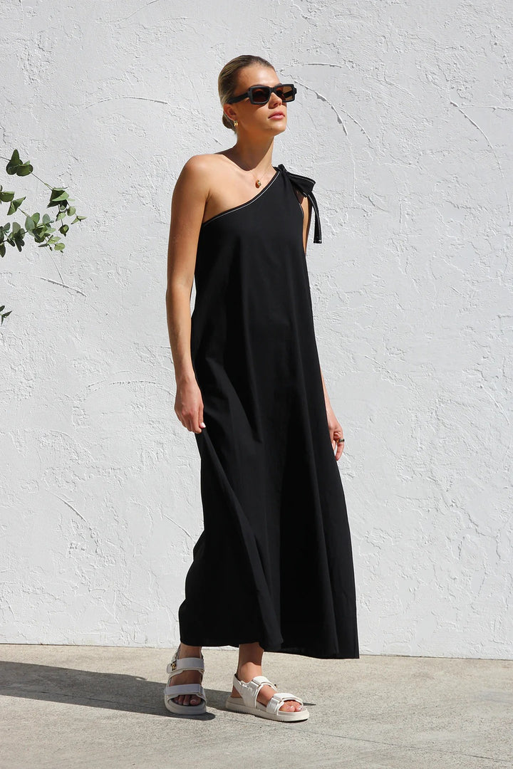 Black  One Shoulder Tie-Up Dress
