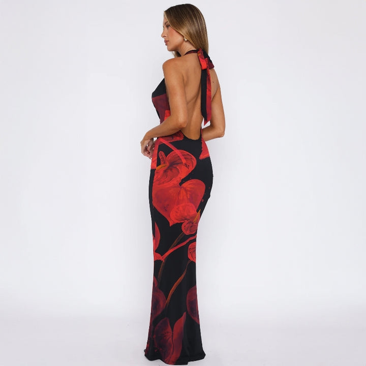 Black Printed Cowl Neck Maxi