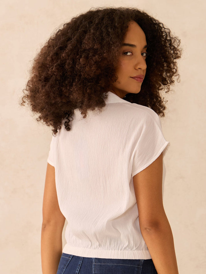 White Cropped Boxy Shirt With Waist Elastic