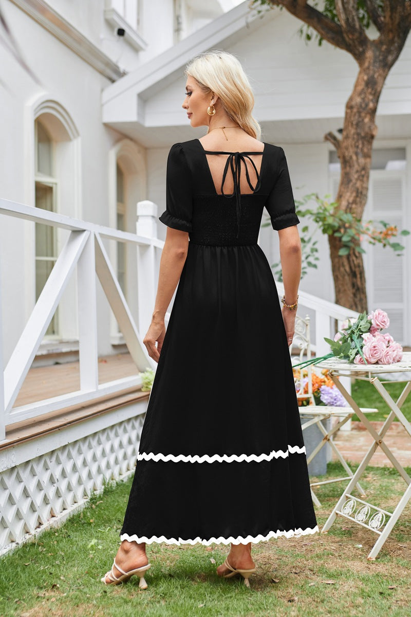 Black Square Neck Contrast Tipping Maxi Dress