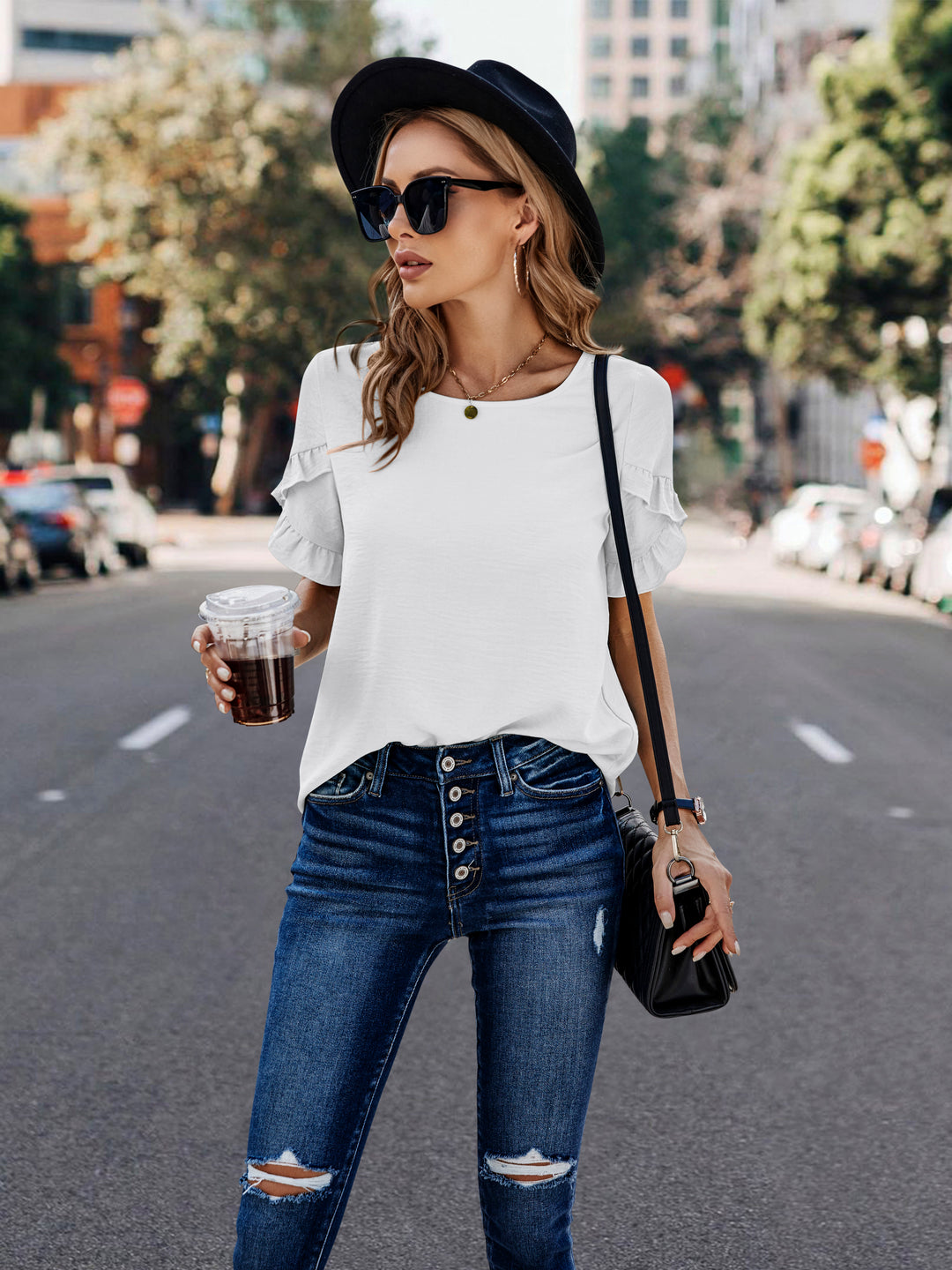 Beige Overlap Flutter Sleeved Blouse