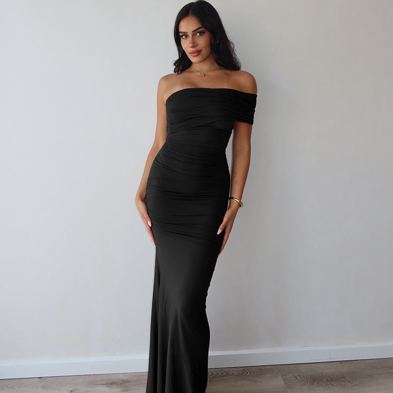 Black Off-Shoulder A-Line Maxi Dress