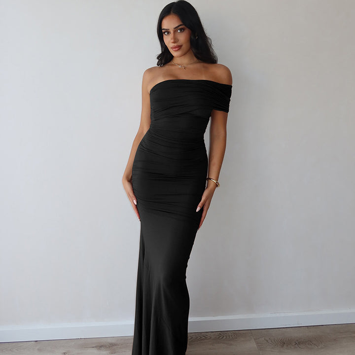 Black Off-Shoulder A-Line Maxi Dress