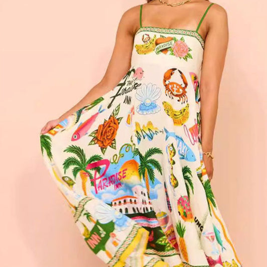 Multi Tropical Print Fit And Flared Maxi Dress