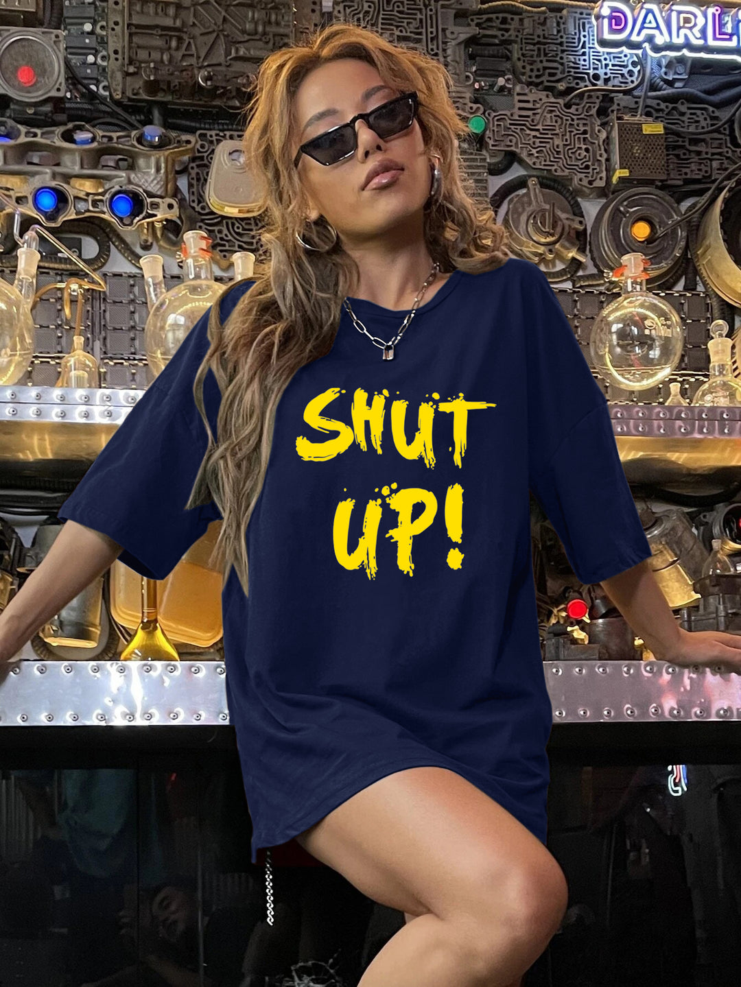 Navy Blue Chest Print Graphic Tshirt