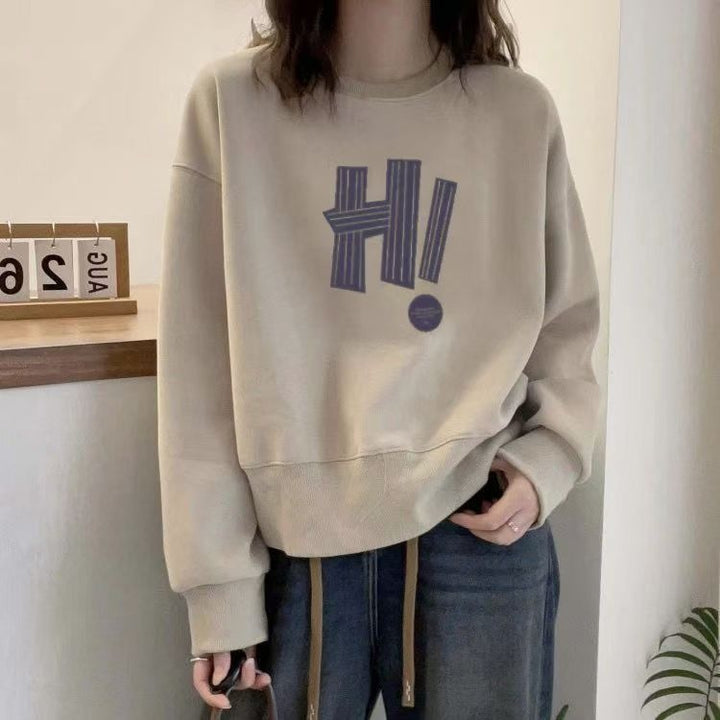 Beige Graphic Oversized Sweatshirt