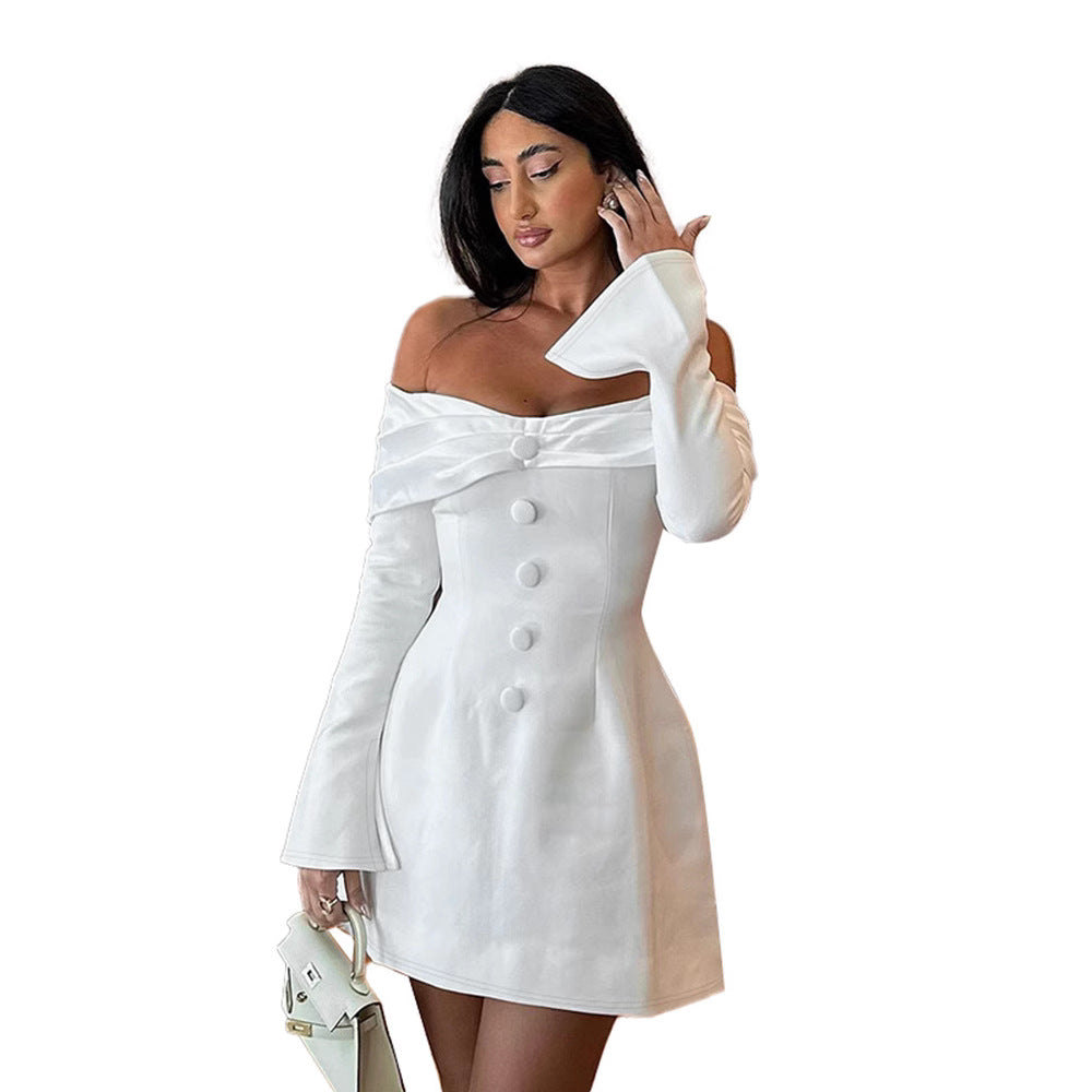 White Off-Shoulder Solid Skater Dress