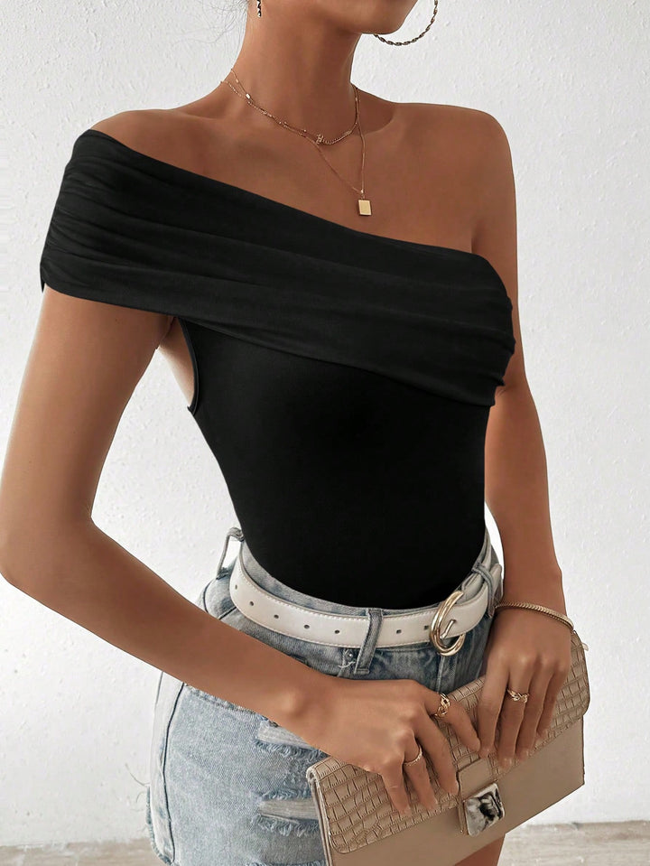 Black One Shoulder Fitted Top