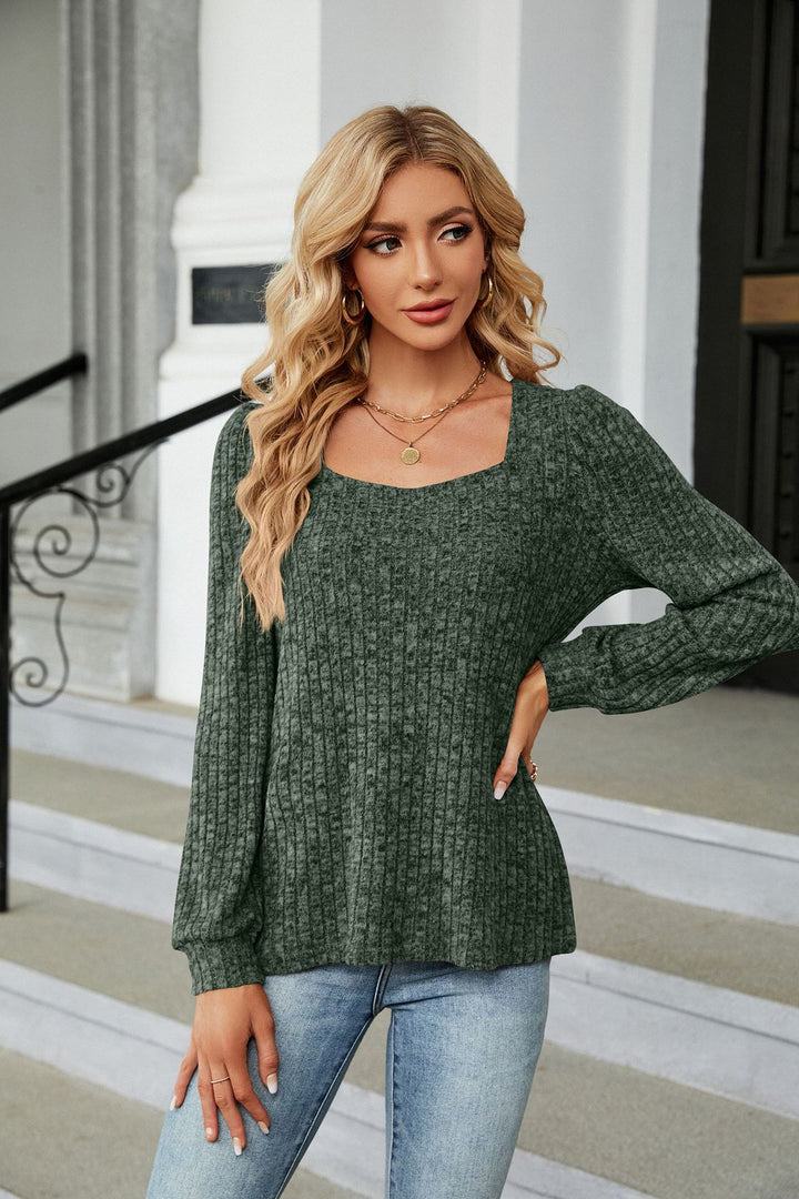 Olive Full Sleeves Square Neck Top