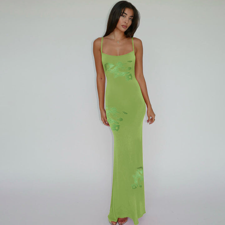 Green Tonal printed fitted dress