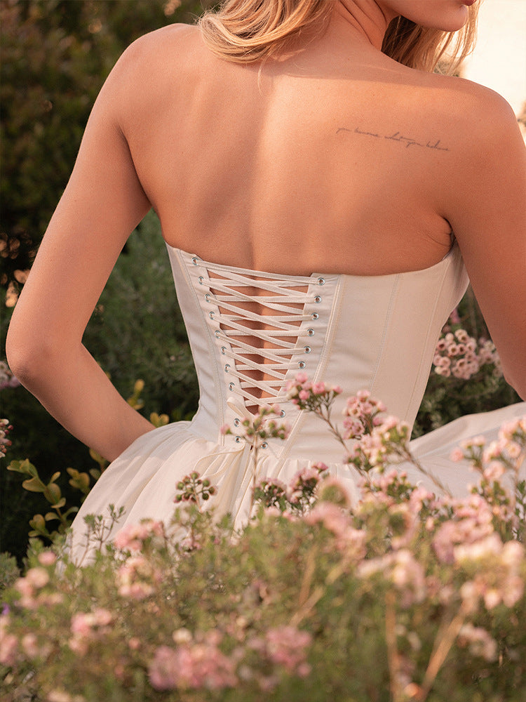 White Corset Detailed Skater Dress