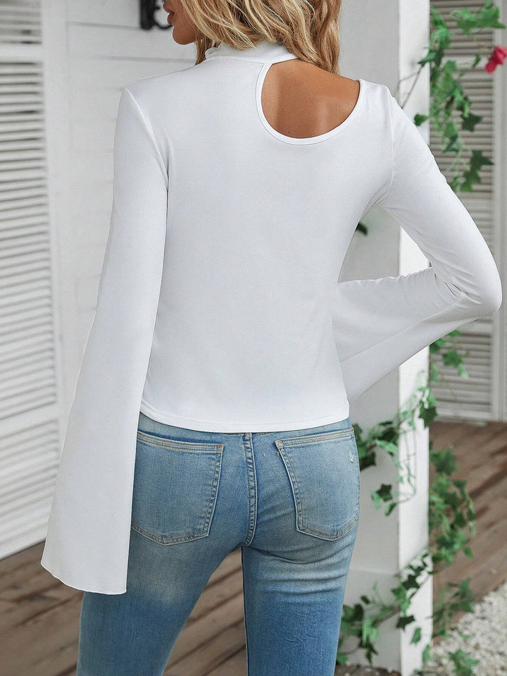White Bell Sleeved Cut Out Neck Tpo
