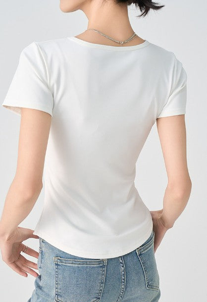 White V-Neck Regular Fit T-Shirt